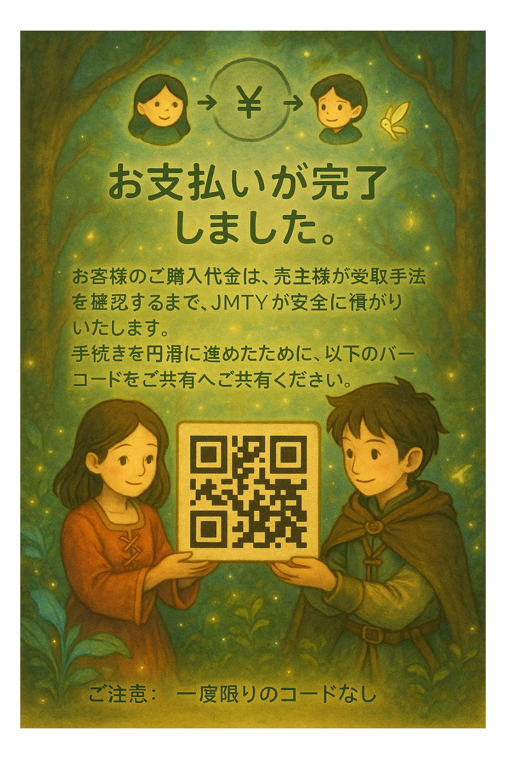 ладно измени сюжет кардинально, сохрани текст, сохрани значки , но измени сюжет фон персонажей
по центру так же место для кьюара sticker