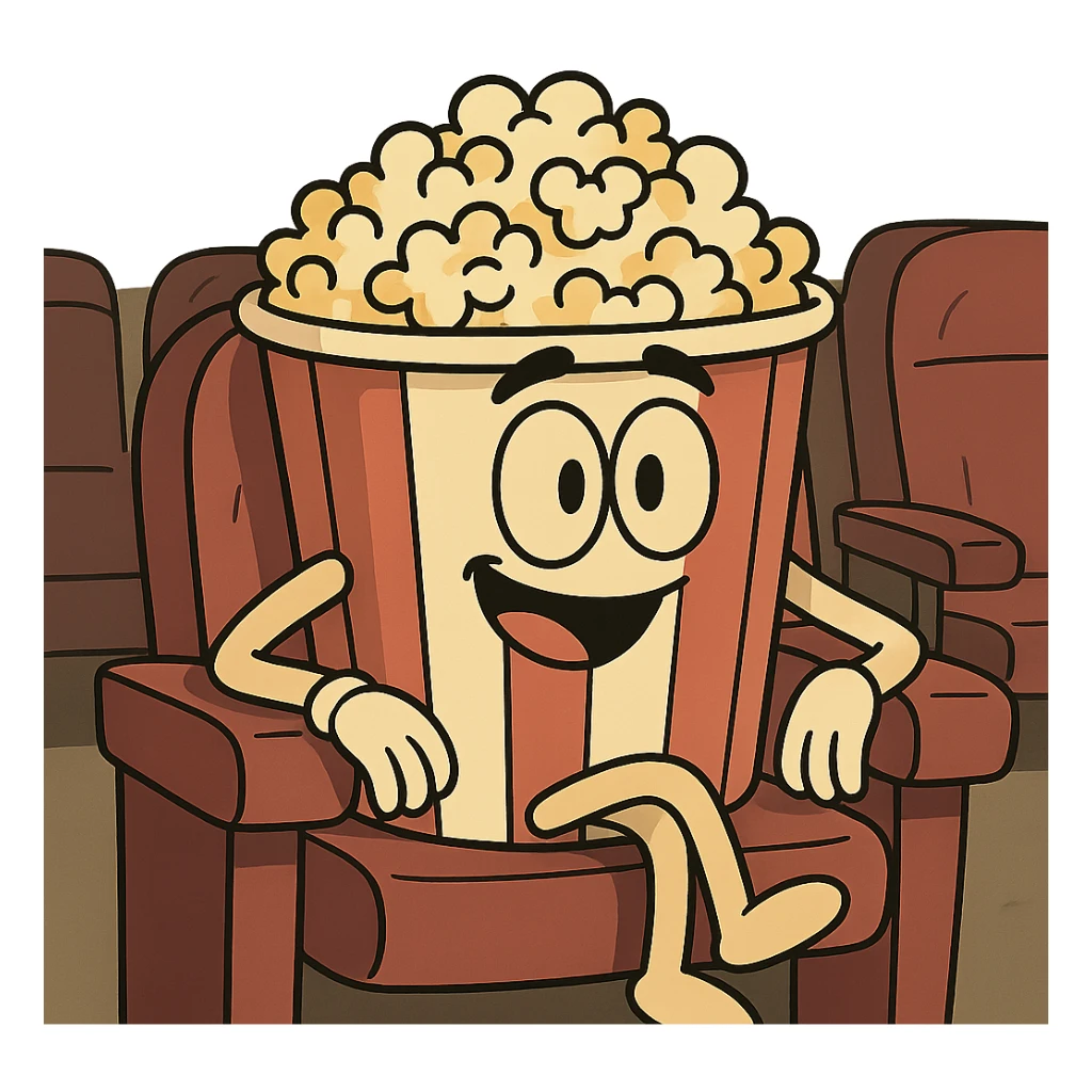 popcorn in a movie theater bucket, cartoon style sticker