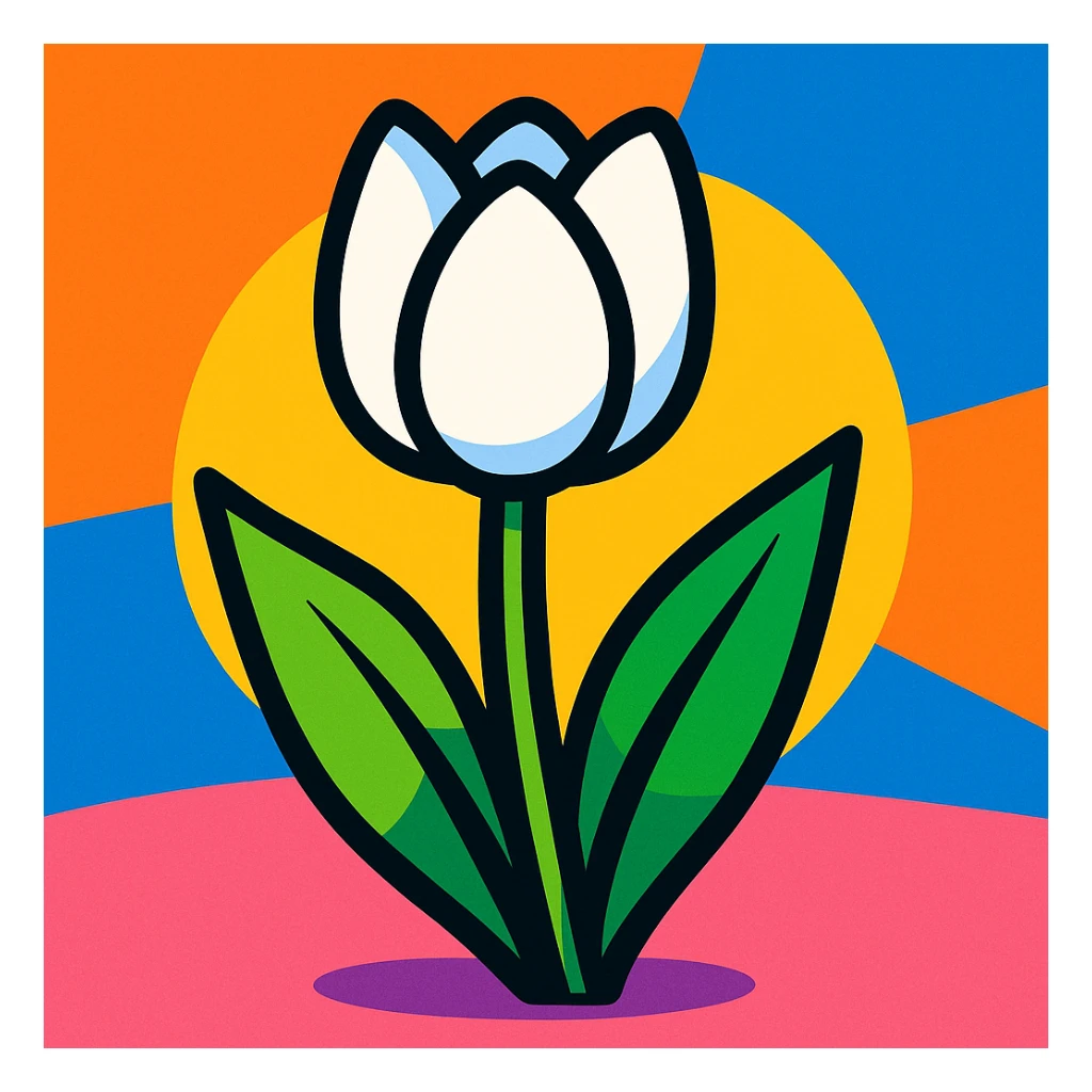 white tulip, vibrant toon style, bright colors, bold outlines sticker