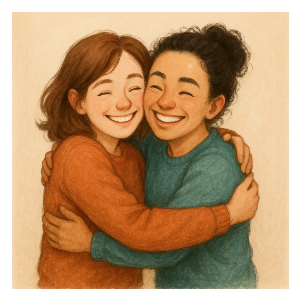 two friends hugging, warm and friendly style sticker