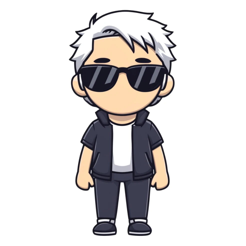 Anime character with white hair and sunglasses sticker