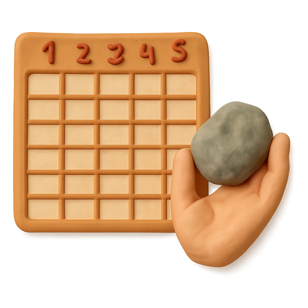 claymation style spreadsheet with rock on hand, soft and sculpted sticker