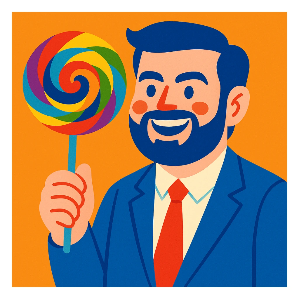 JD Vance with a big colorful lollipop, vibrant toon style sticker