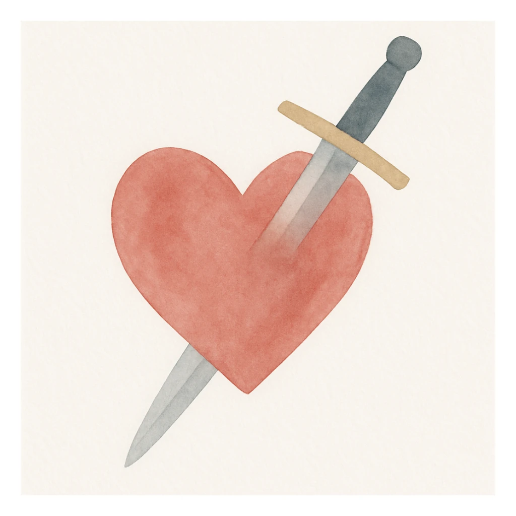 heart with sword, watercolor art style sticker
