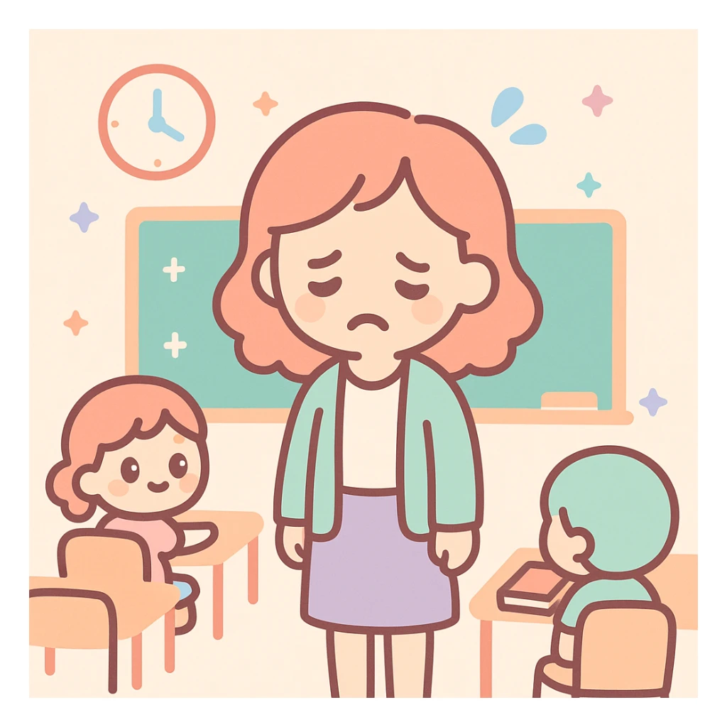 exhausted teacher in a bustling classroom sticker