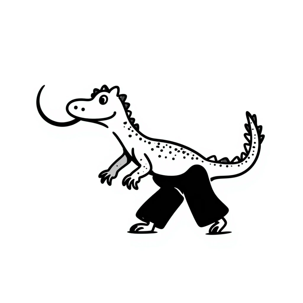 A komodo dragon walking with its tongue out, simple hand-drawn style sticker