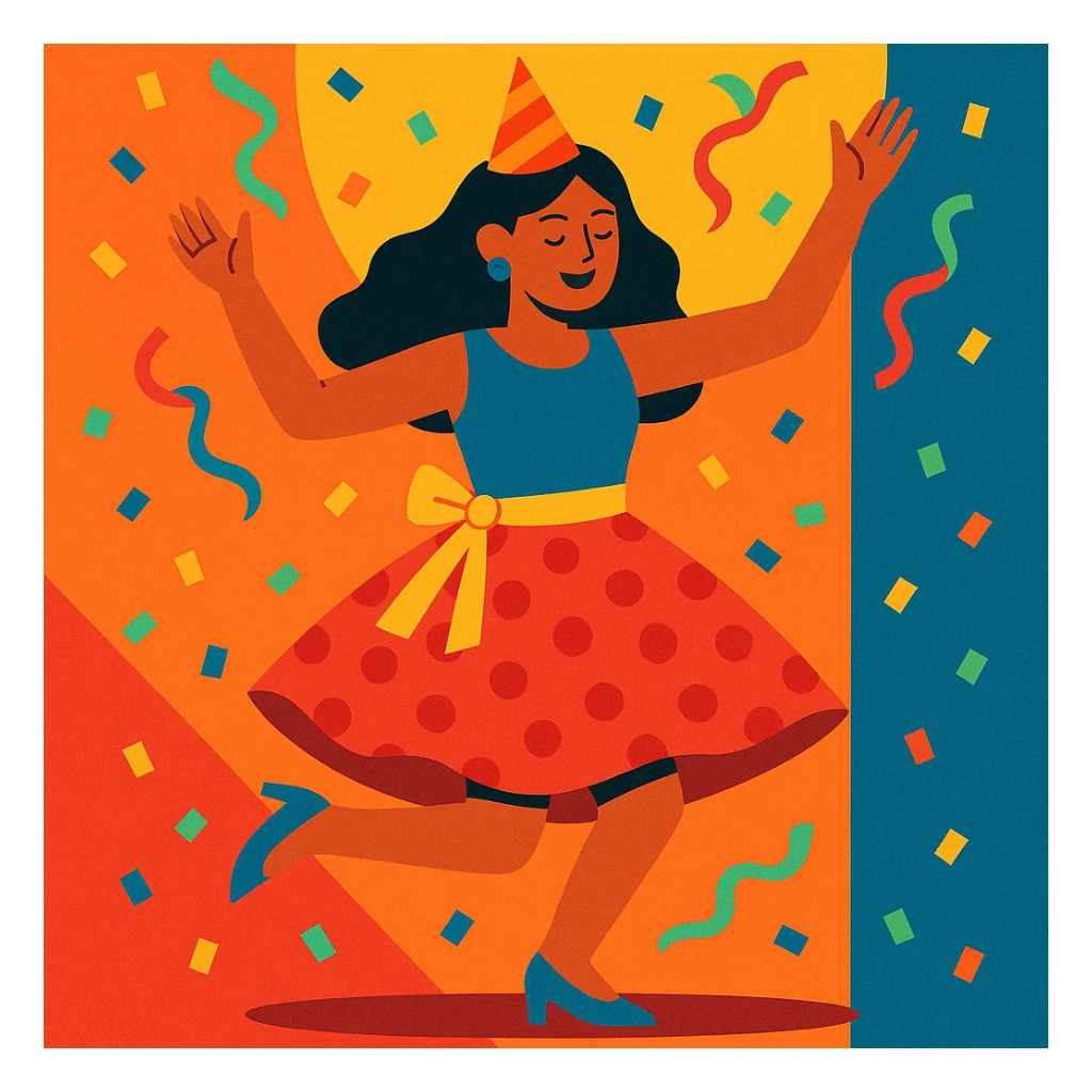 party dress, vibrant and festive, modern illustration style sticker