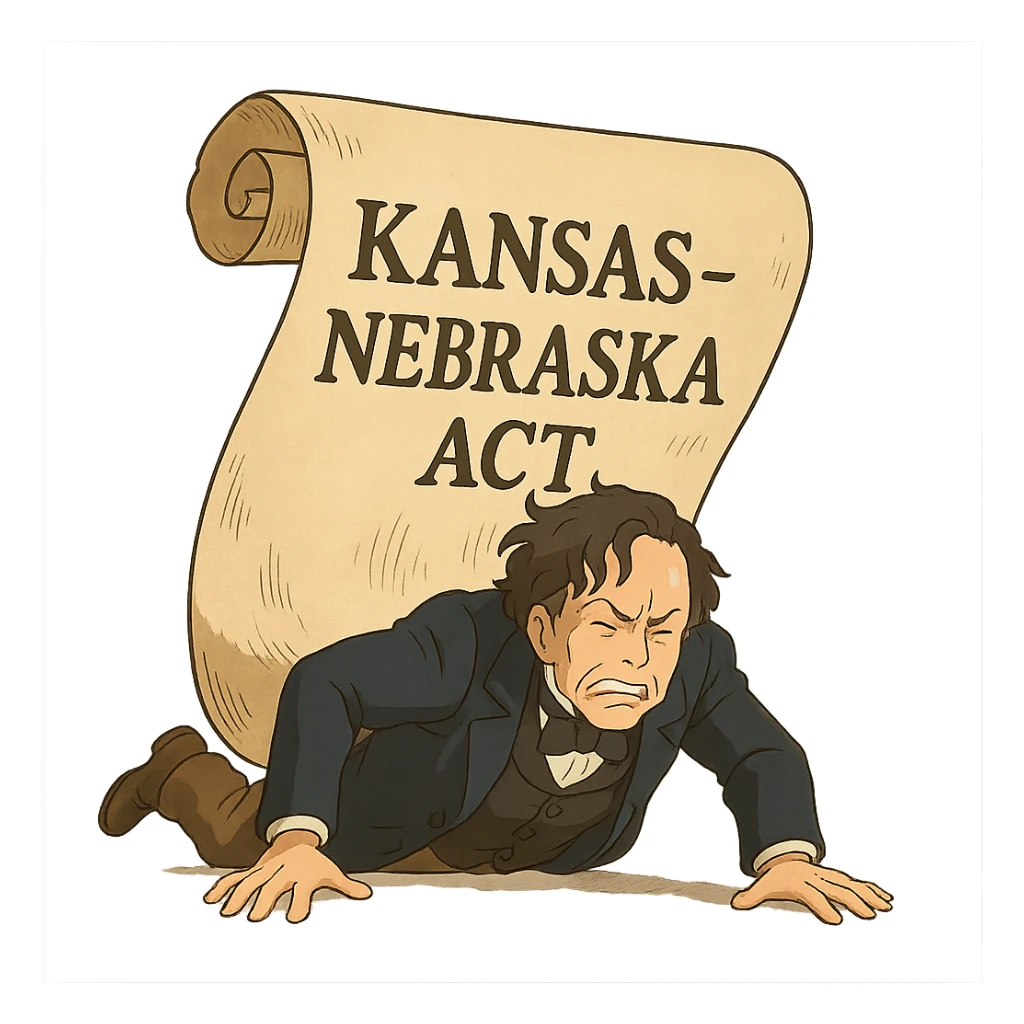 ghibli style Kansas-Nebraska Act as a dramatic scroll crushing Franklin Pierce sticker