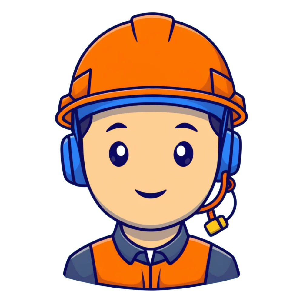 Asian man wearing bright orange safety helmet sticker