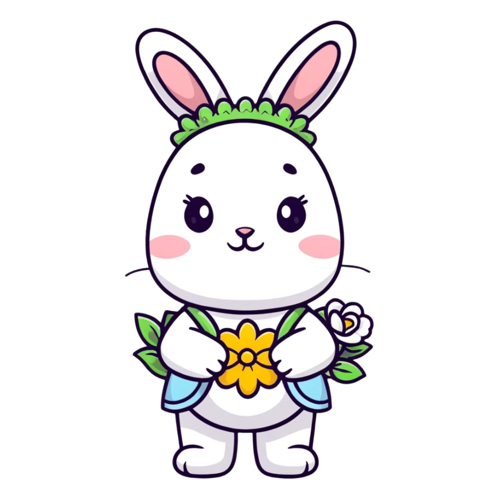 sweet bunny in cute outfit with flower wreath sticker