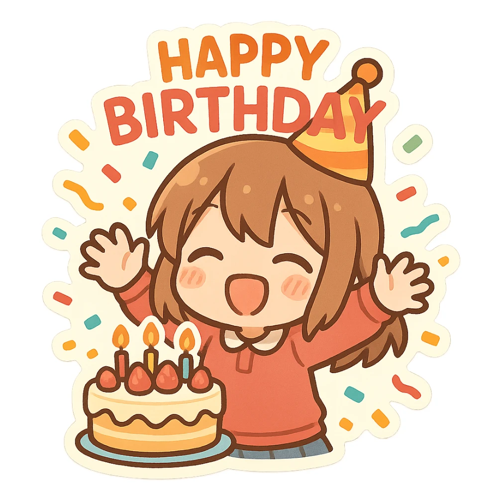 happy birthday, festive, colorful, confetti, cake sticker
