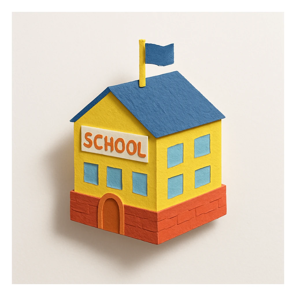 isometric red brick and yellow school sticker