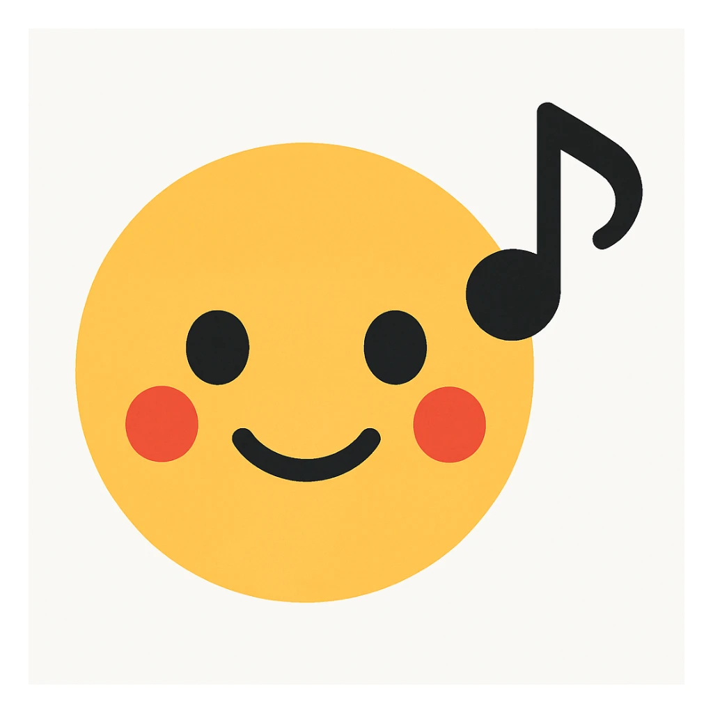 Adjust the emoji style to match the Rednote app emoji style exactly: flat, soft rounded face, bold eyes, small red cheeks, floating music note, no 3D or gradients. sticker