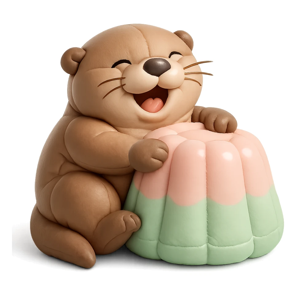 laughing otter hugging pastel jelly cake, cushion style sticker