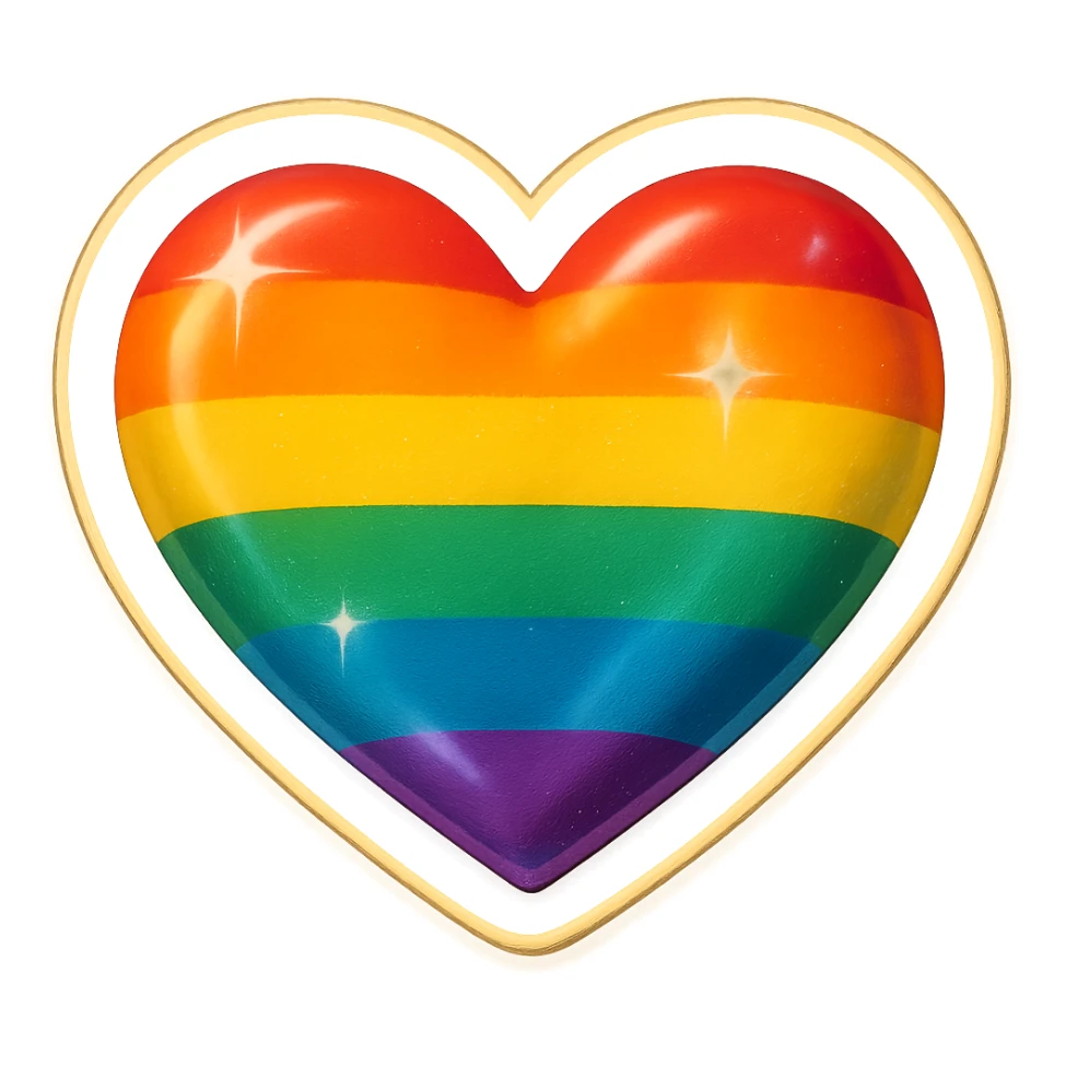 rainbow pride heart, holographic shine, no text sticker