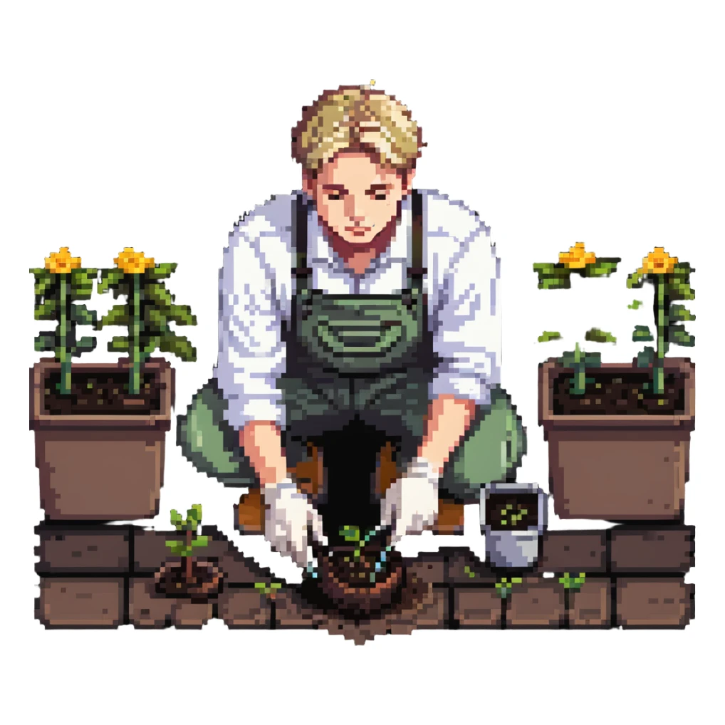diligent young white male gardener planting seeds sticker