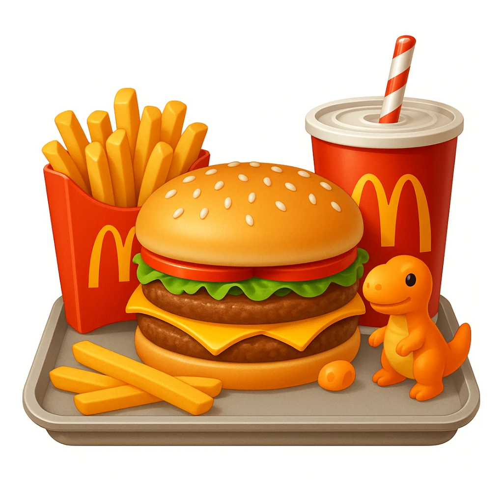 1990’s McDonald’s meal with a toy, emoji sticker