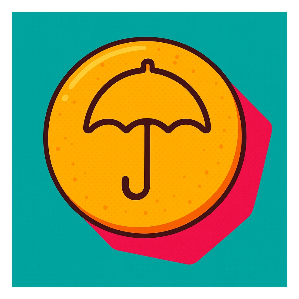 dalgona candy with umbrella shape, vibrant toon style, inspired by Squid Game sticker