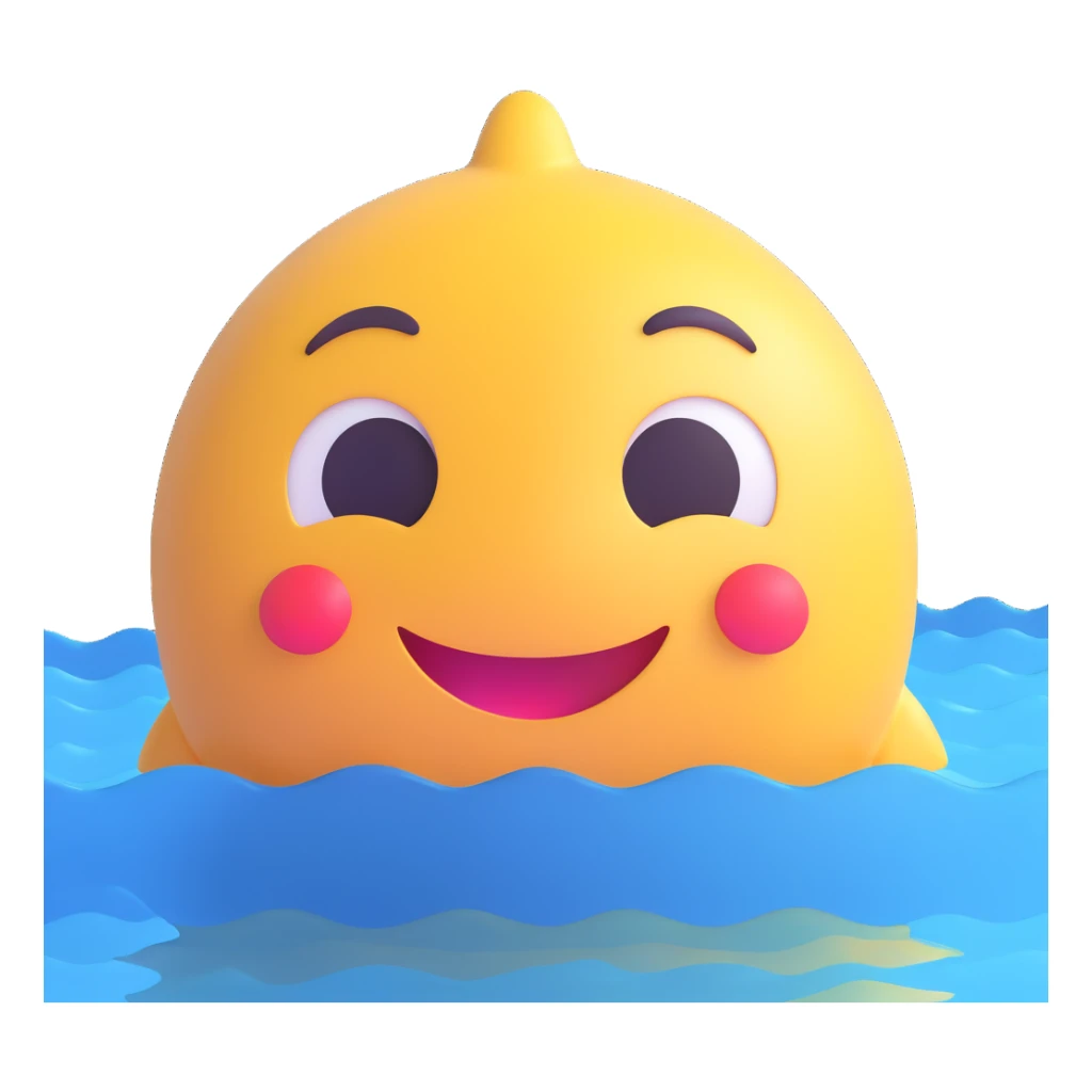 Create an ocean emoji that looks exactly like the reference image in iOS emoji style. It should be 3D, shiny, with smooth gradients, soft shadows, and sunlight reflecting on the water, capturing the classic emoji look. Add a soft shadow under the water. sticker