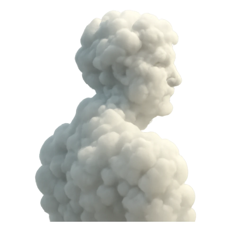 person made entirely of voluminous clouds, shoulder view, looking straight sticker