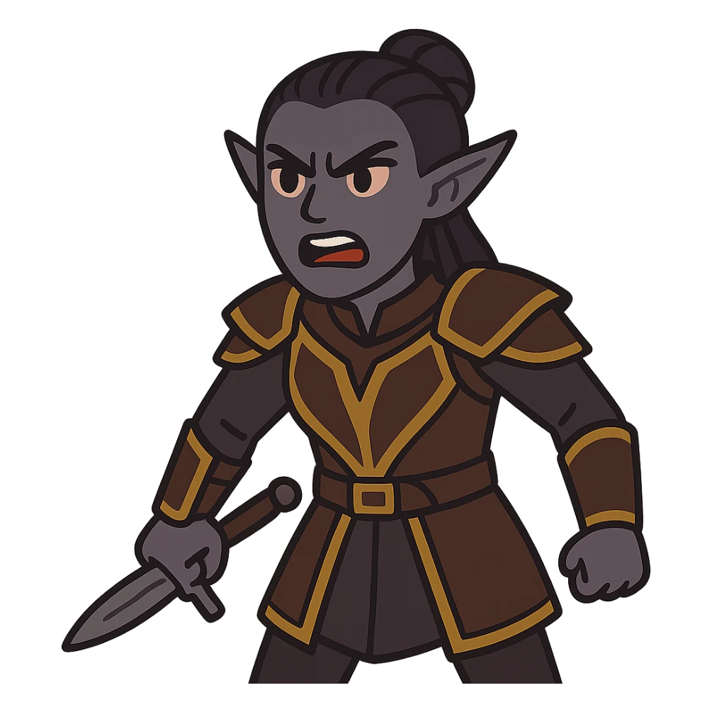 flat toon style illustration of Umbralma from Baldur's Gate 3 with angry expression sticker