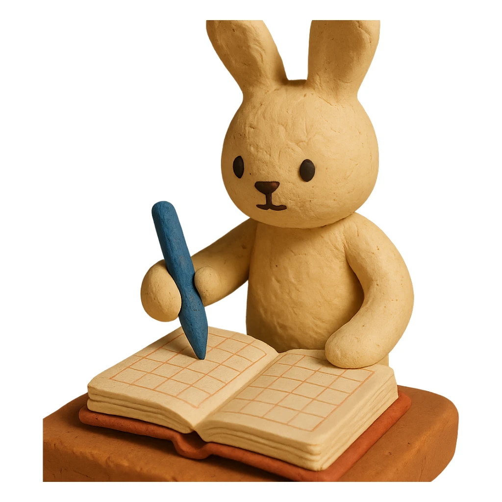 cream bunny writing in planner, standing, claymation style sticker
