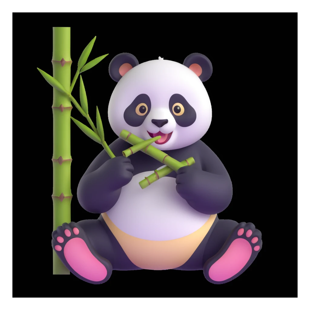 panda eating bamboo in forrest, close up pose sticker