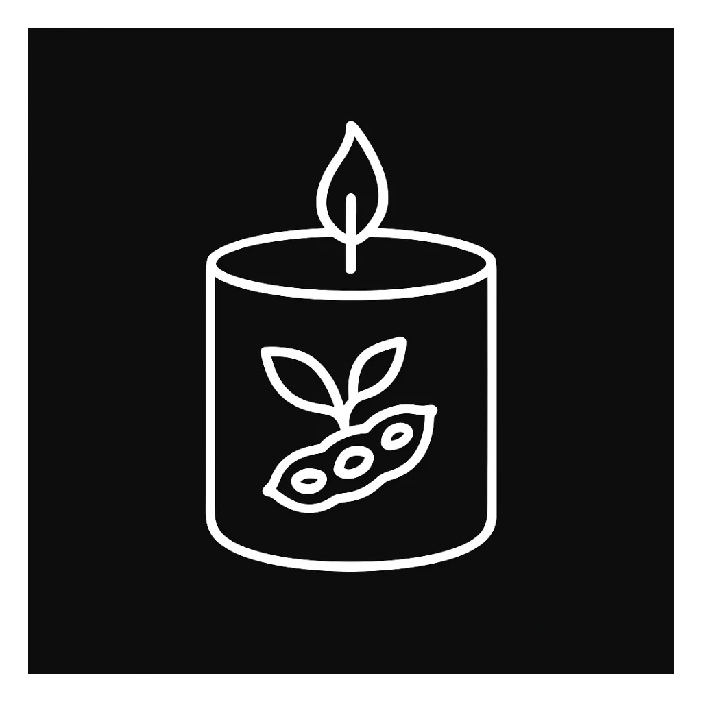 white Vector minimalistic and elegant icon of soy candle shape, black solid background sticker