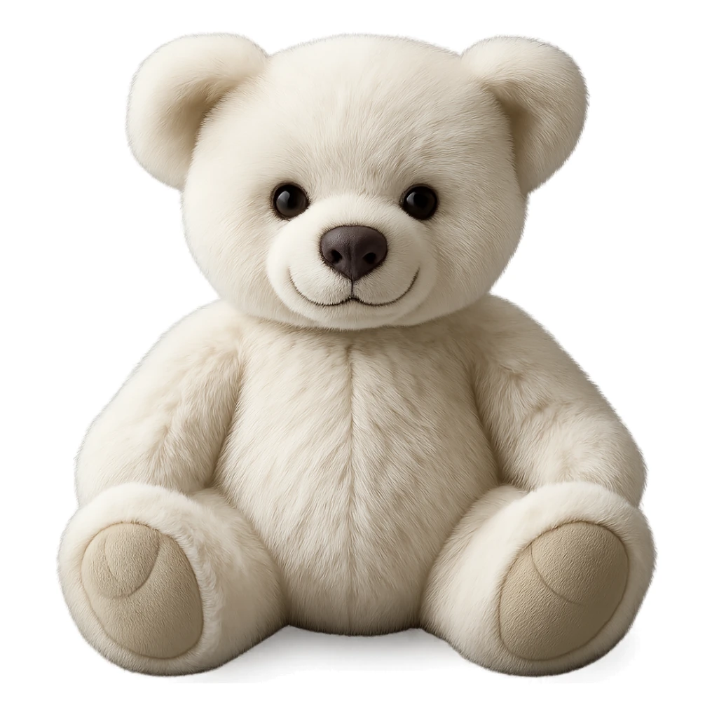 Change the teddy bear's fur to a realistic white color, keep soft lighting, and maintain a transparent background. The style should look realistic and natural with soft lighting effects. sticker