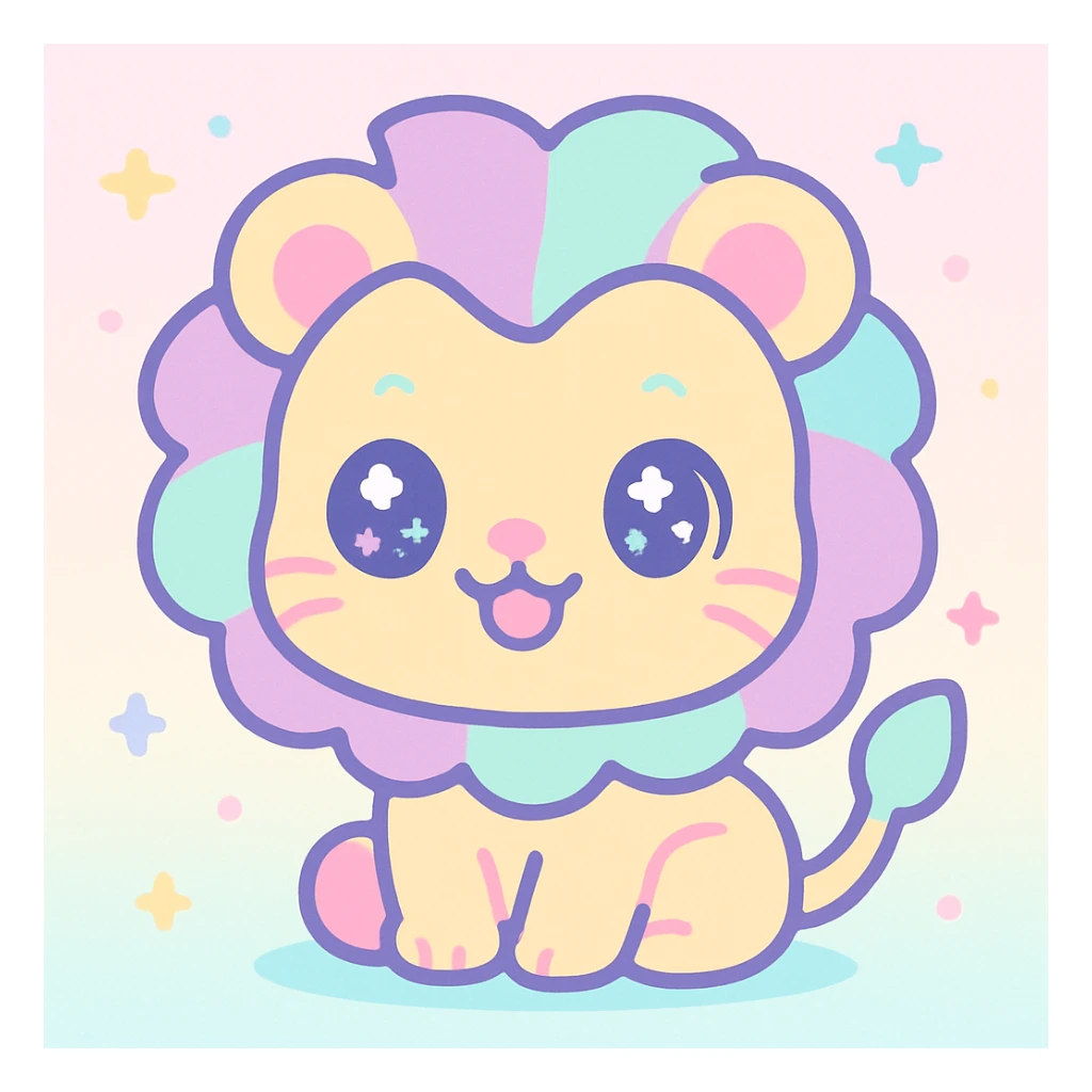 cute chibi lion in anime style, big eyes, playful expression, pastel colors sticker