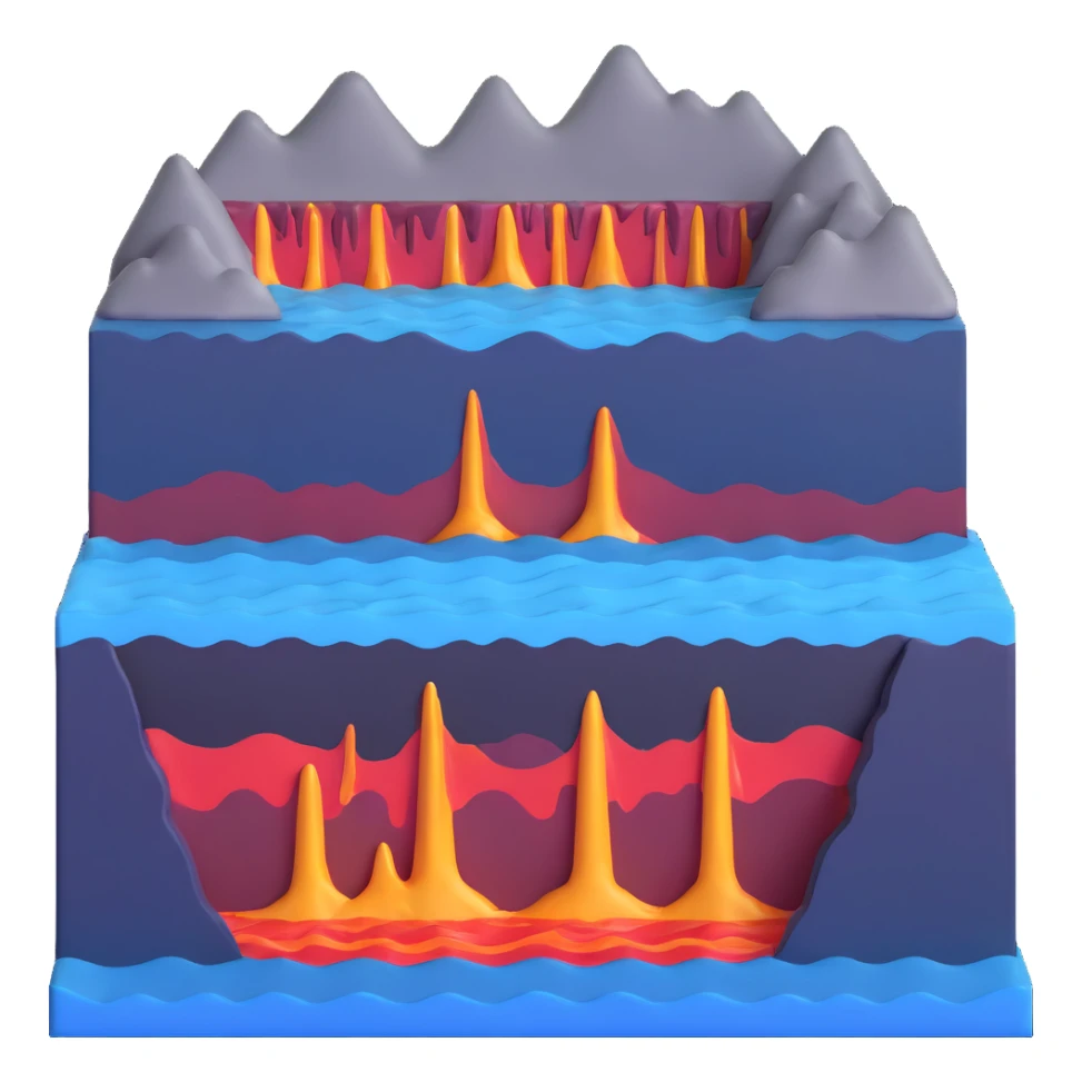 Cross-section of seafloor spreading with magma rising at mid-ocean ridge sticker