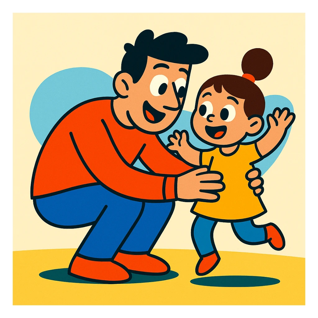 cartoon style small family, single parent and one child, playful, minimal background sticker