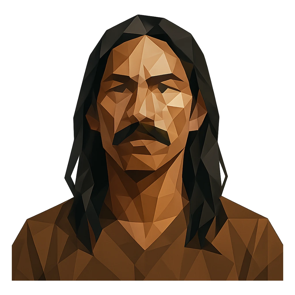 polygonal style man with long black hair, mustache, no beard, brown skin sticker