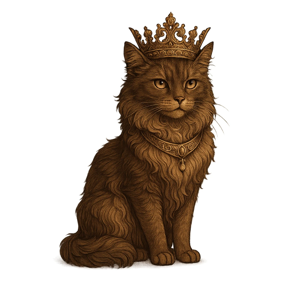 queen cat with elegant crown, noble posture, luxurious details sticker