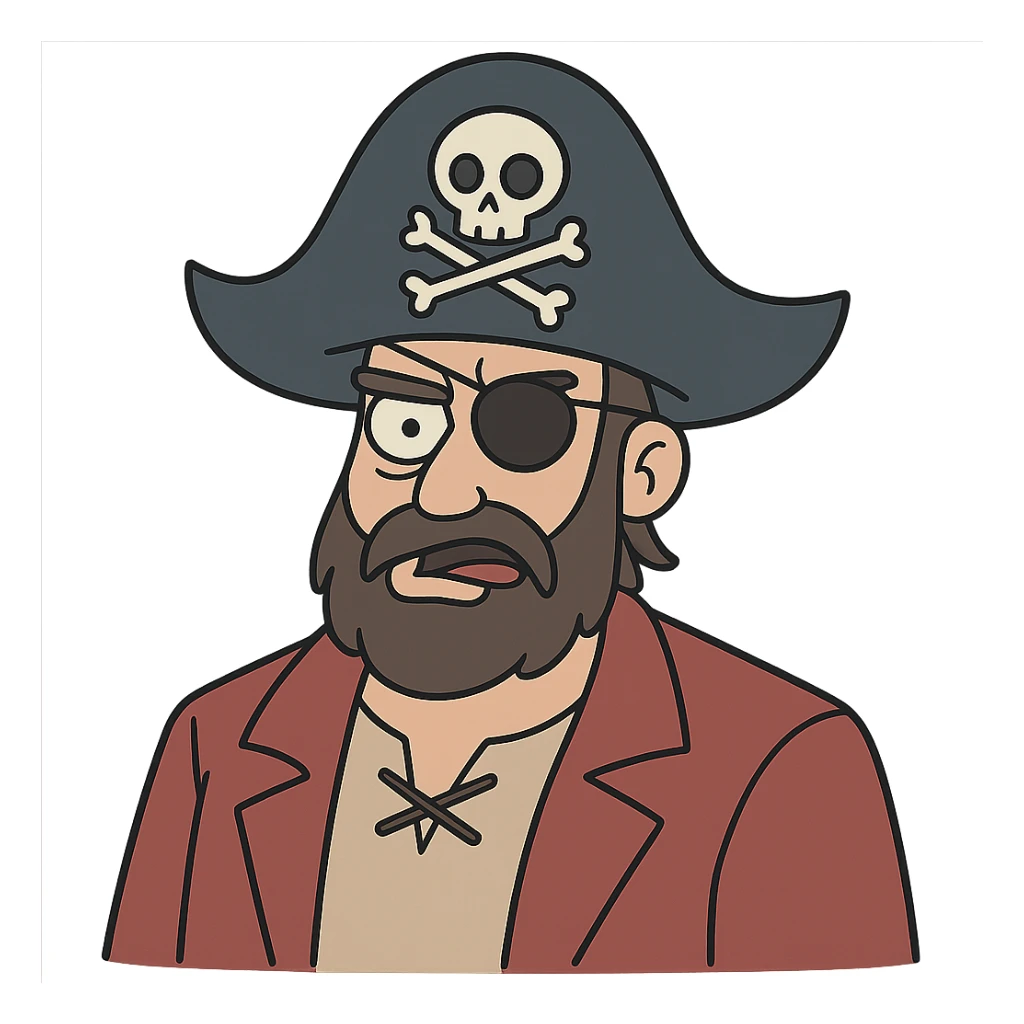 pirate with classic pirate hat and eye patch, cartoon style sticker