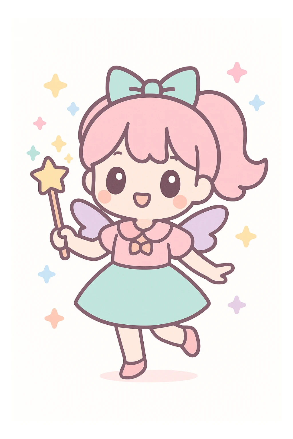 anime style magical girl, holding a wand, sparkles sticker
