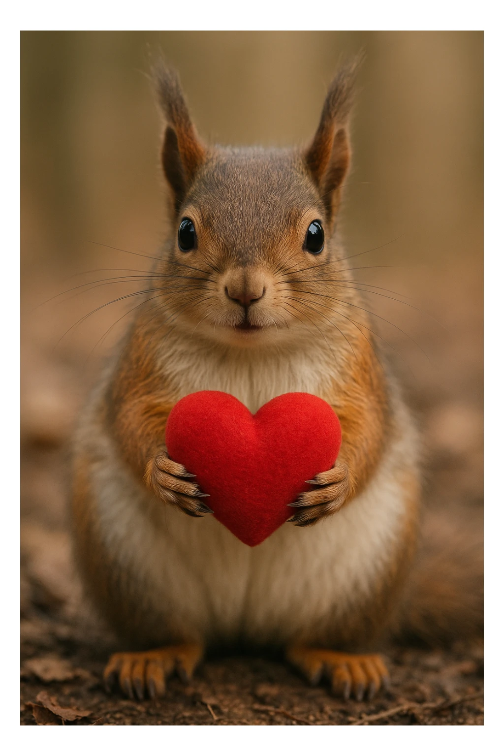 a realistic squirrel holding a red heart, sitting upright sticker