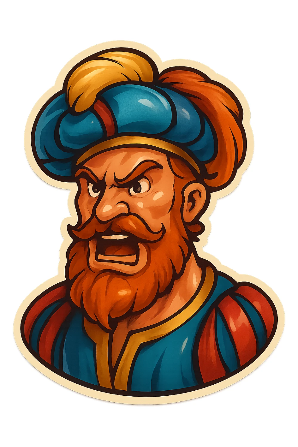 Red-bearded Landsknecht bust showing anger, flat lightning sticker
