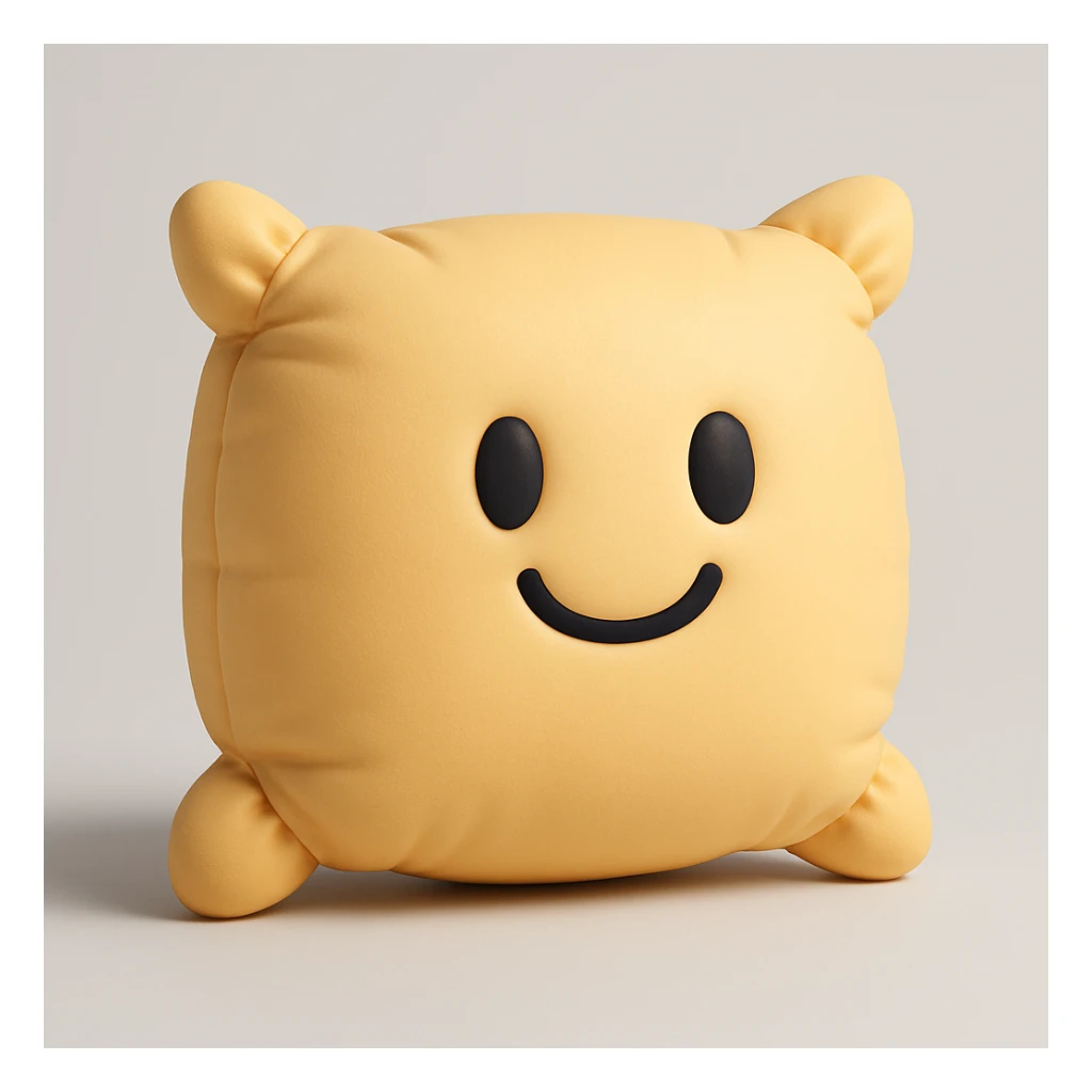 a cartoon-style pillow with a happy face sticker