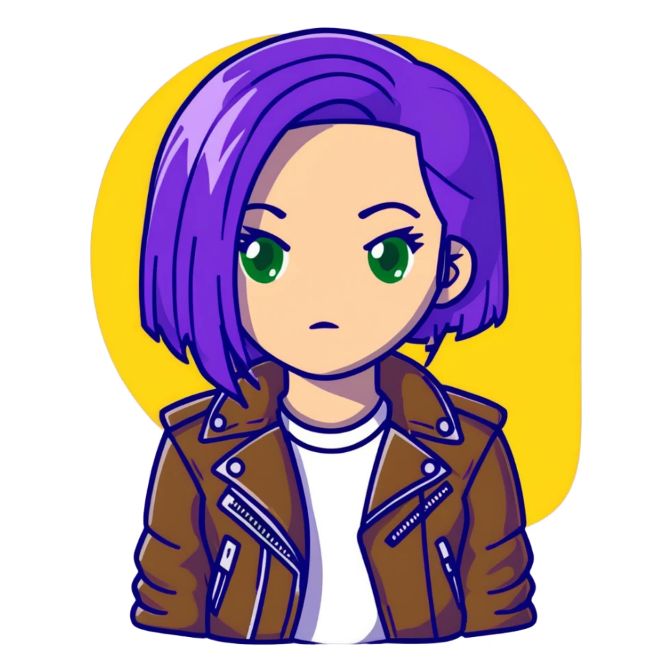 Mal from Descendants, purple hair, leather jacket, green eyes sticker