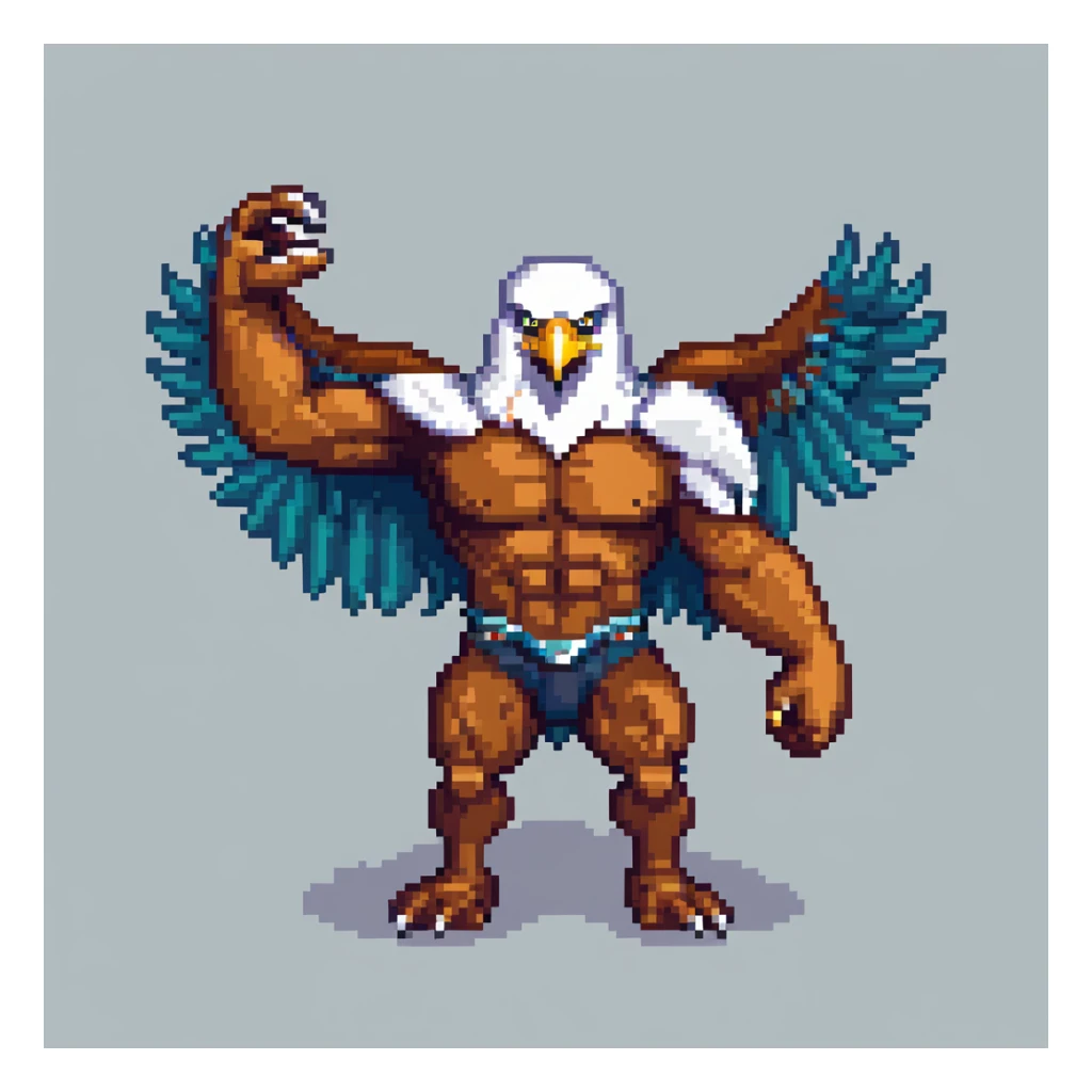A big muscular eagle with big human hands and arms sticker