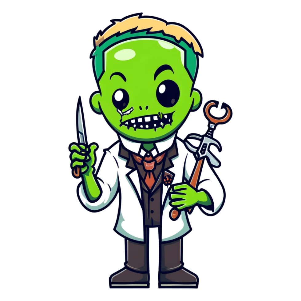 Fun zombie barber with scissors in his hands sticker