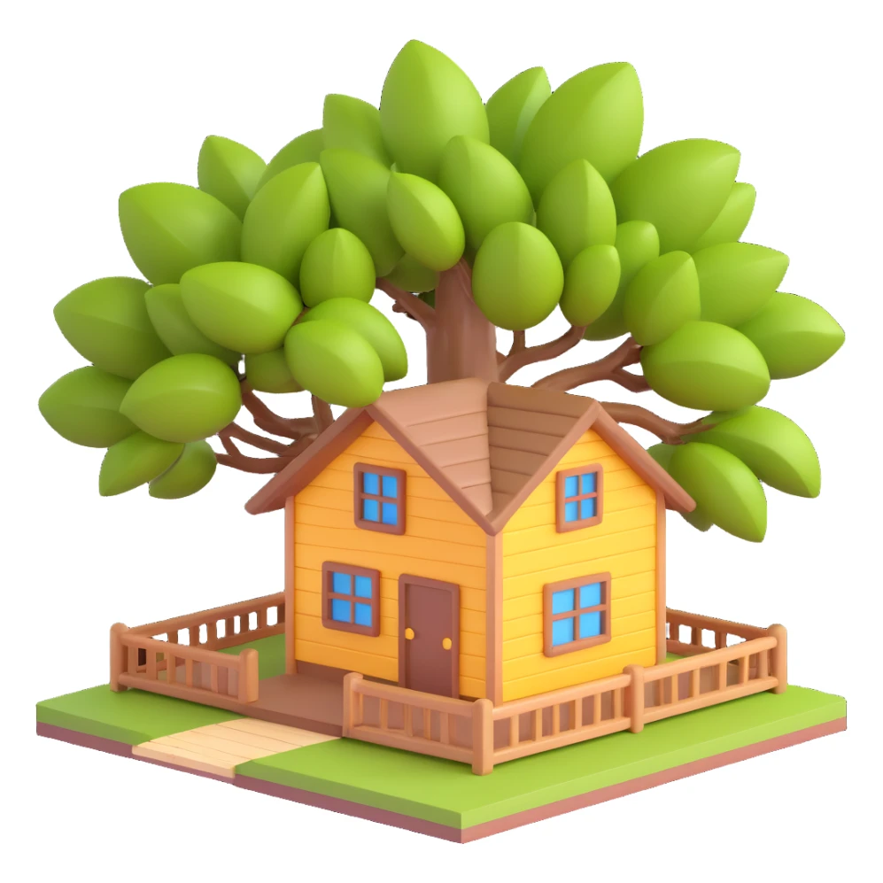 A simple light brown wooden house from a barrio with a mango tree in the background sticker