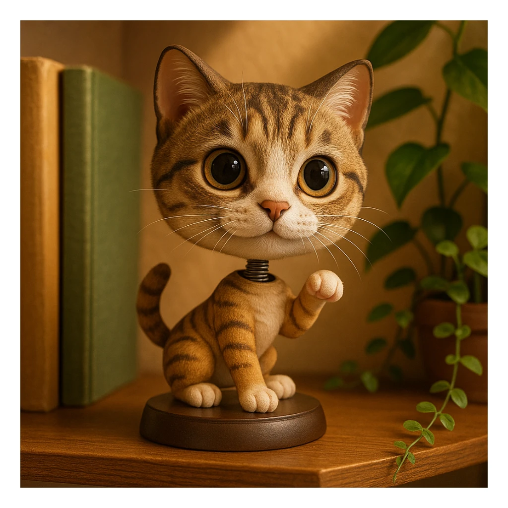 a cute cat bobblehead, big eyes, playful pose, cartoonish style sticker
