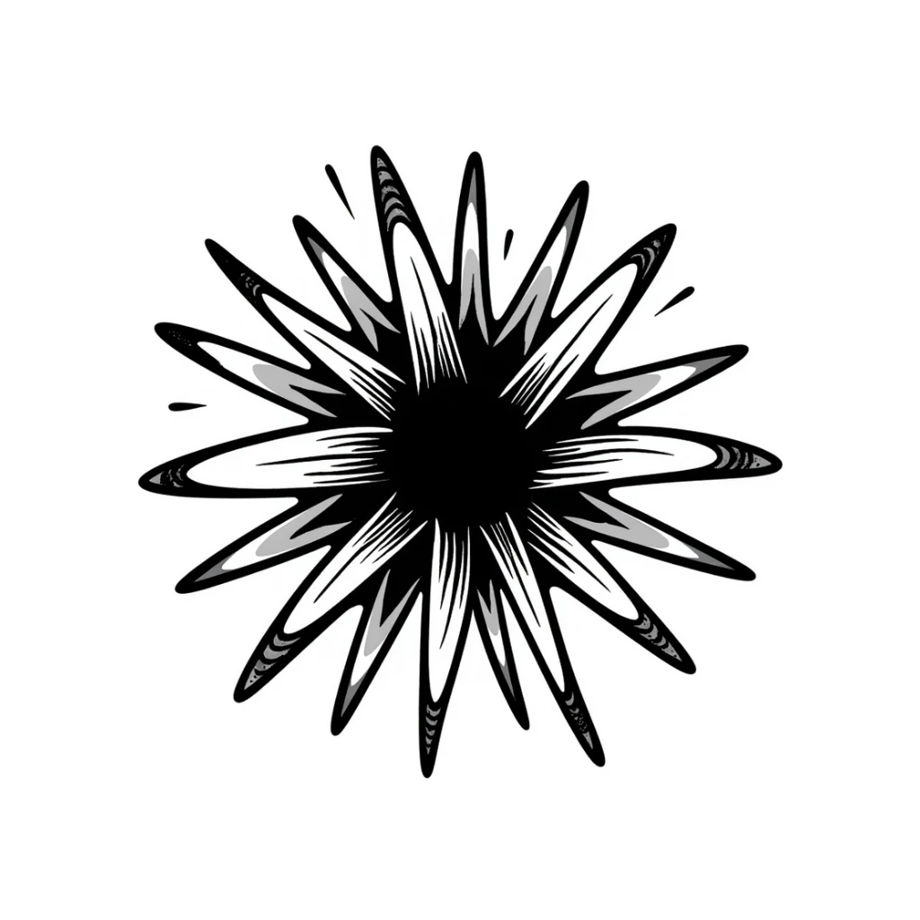 Interwoven lines forming a starburst with texture patterns – symbol of creative expression across mediums sticker