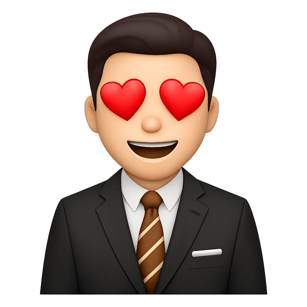 Make the background transparent, keep the in love facial expression and style as shown in the reference image. sticker