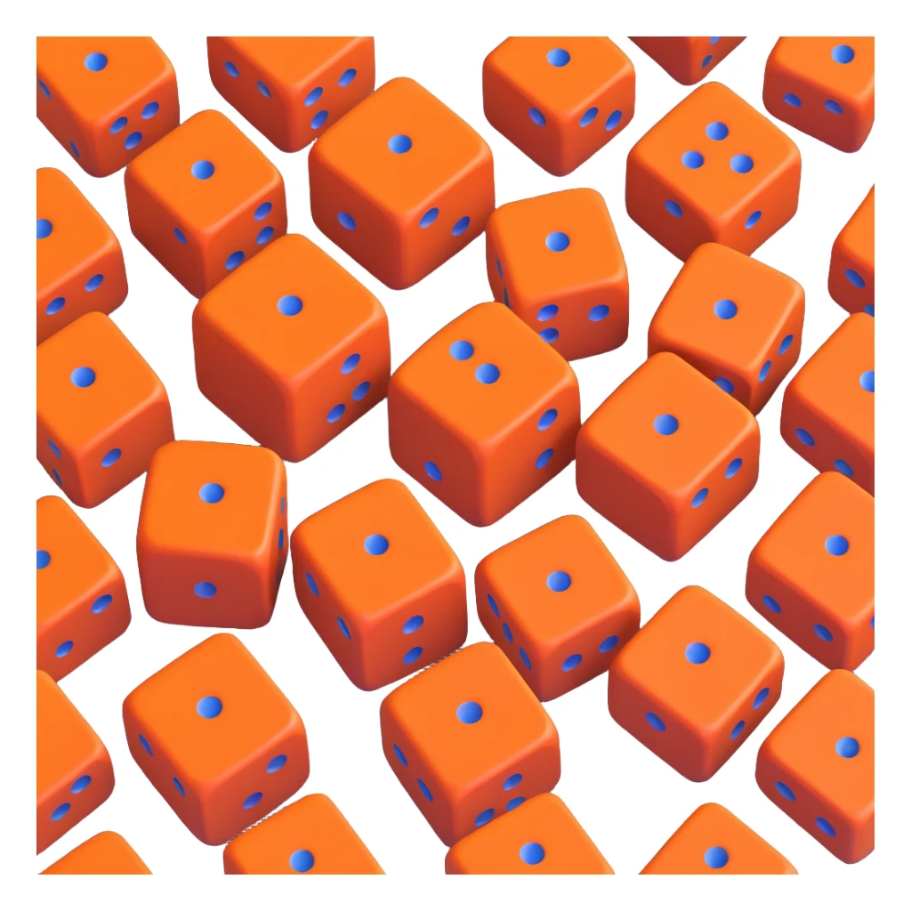 Hermès-style dice, 3D, orange leather, luxury, no text sticker