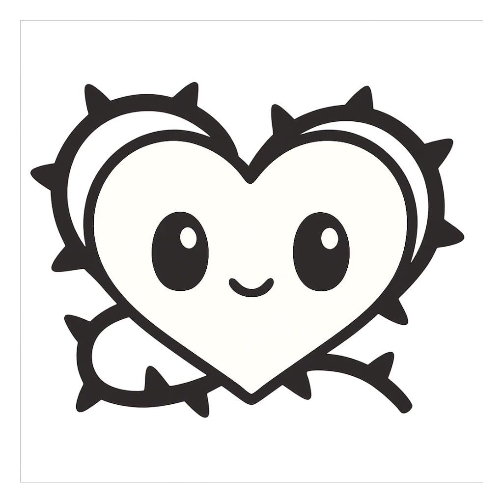 white goth heart with black thorns, dramatic, kawaii style, no background sticker