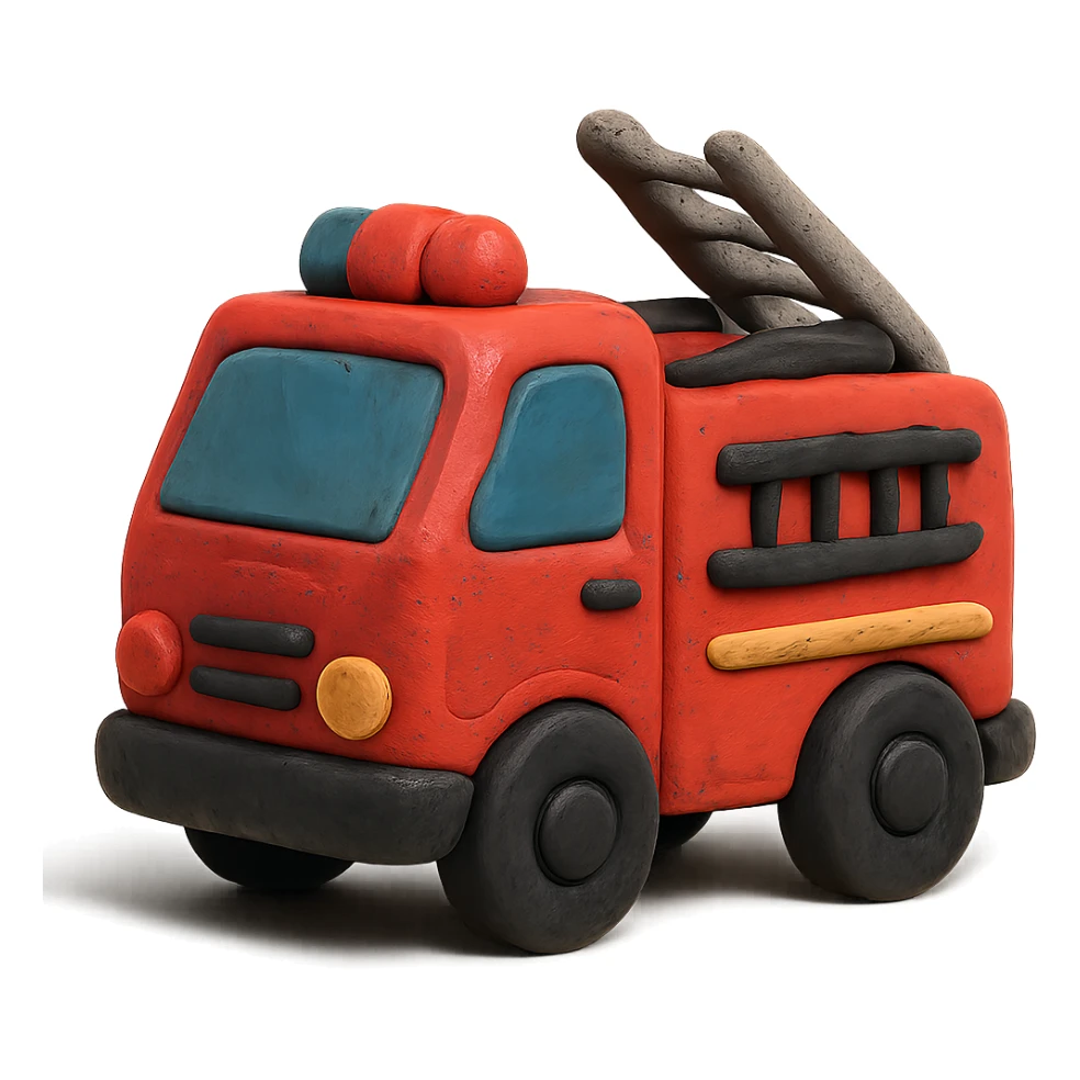 red and black fire truck in claymation style sticker