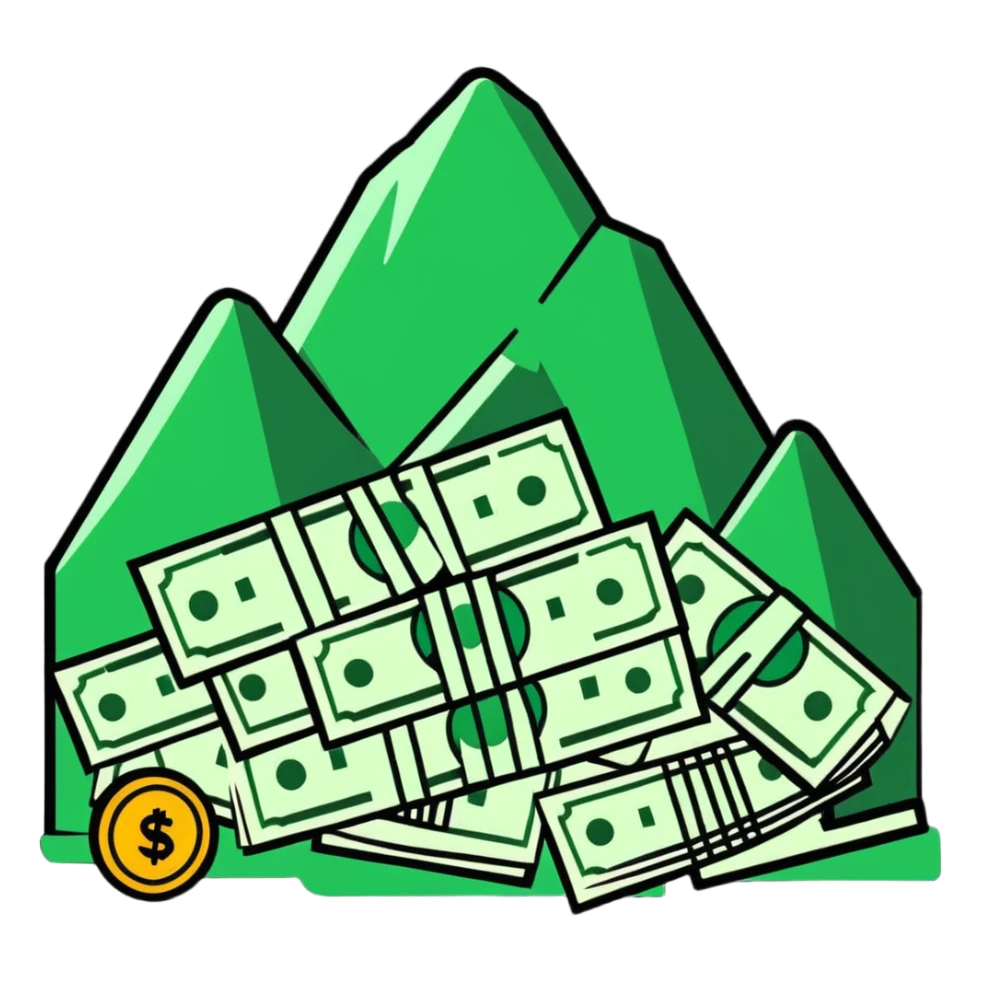 mountain of money bills and coins sticker